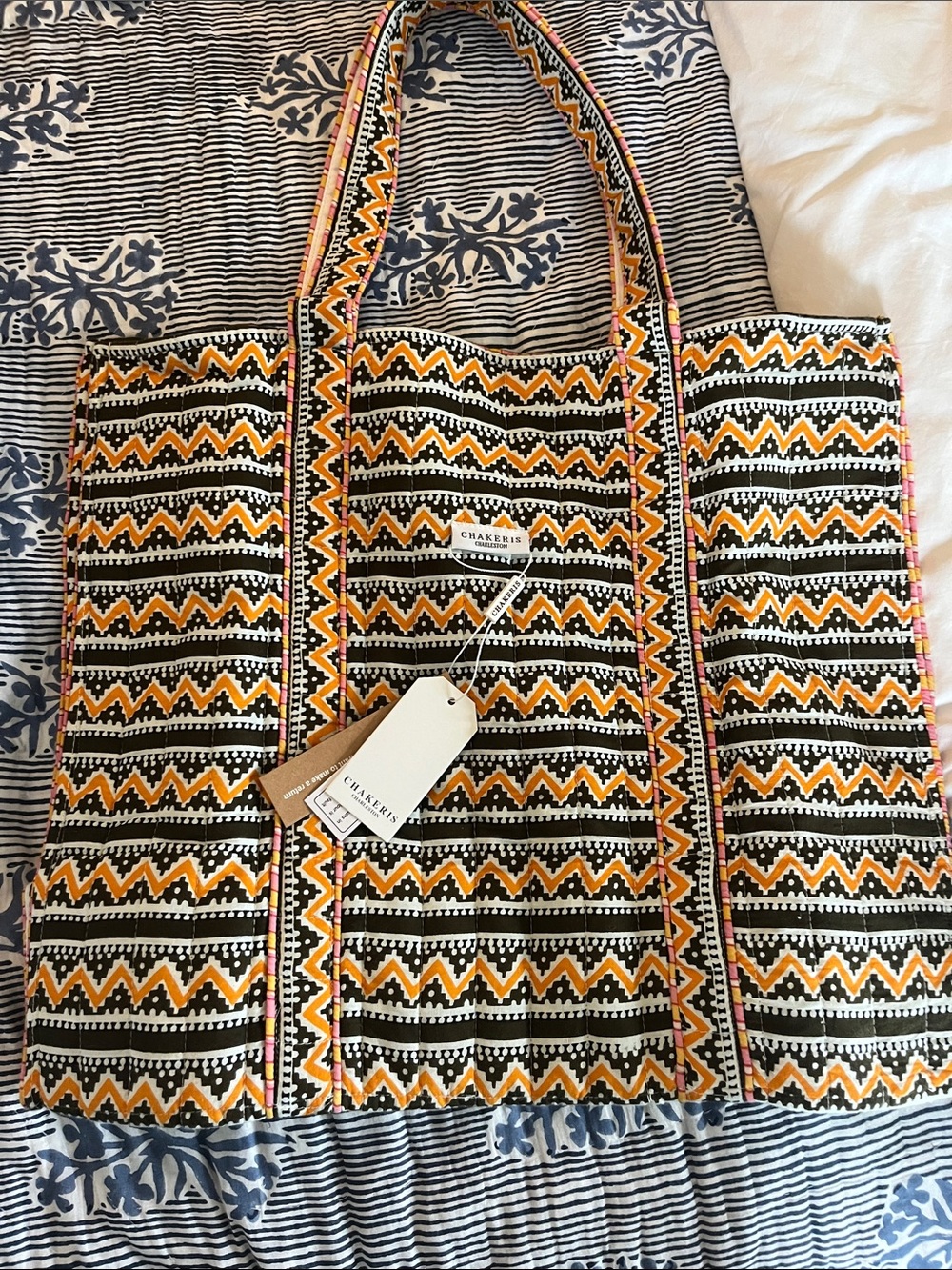 Chakeris of Charleston Tribal Print cotton Tote Bag in brown & orange